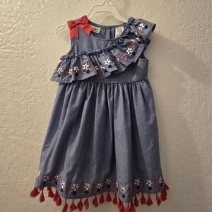 Blue Floral Kids Dress with Red Accents